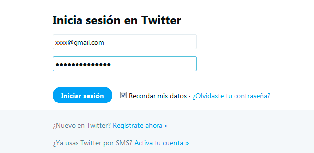 formulario de inicio de sesion en twitter