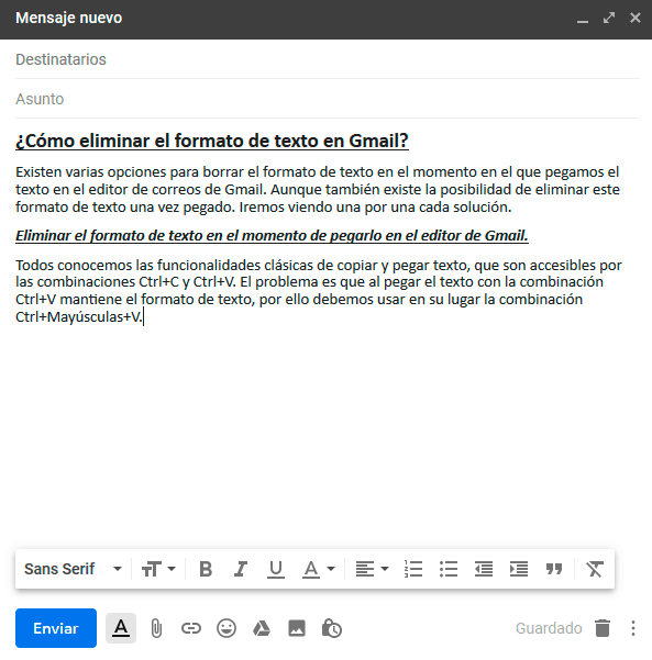 gmail formato texto