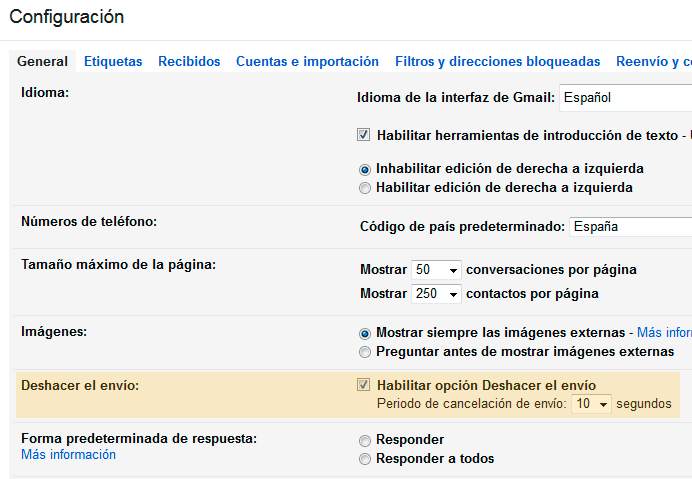 opcion deshacer envio gmail