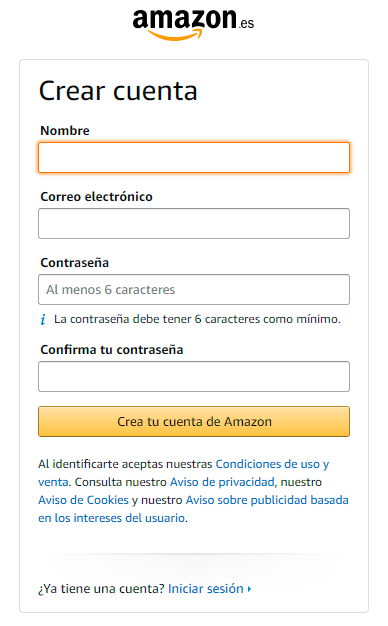 registro en amazon