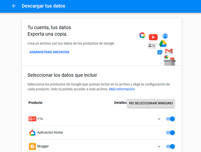 descargar datos cuenta google