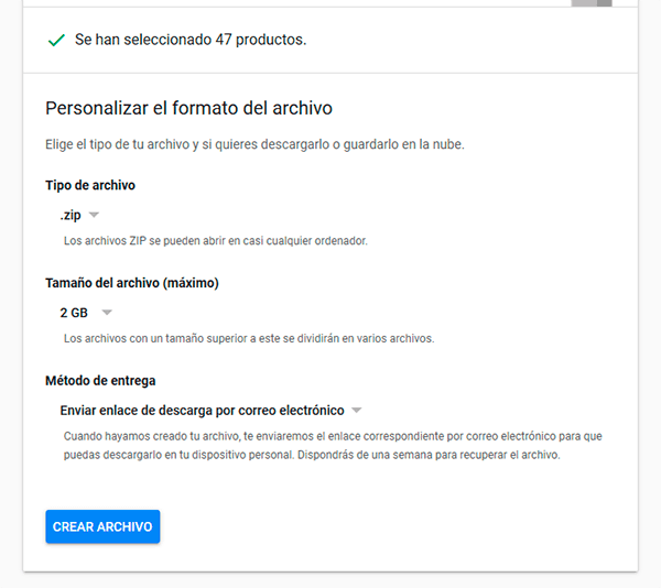 exportar datos cuenta google