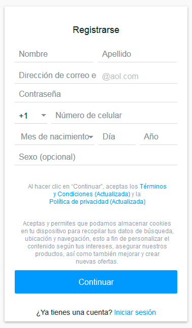formulario de registro en aol latino
