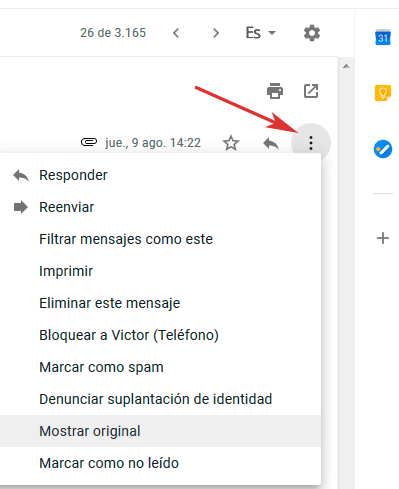 mostrar original gmail