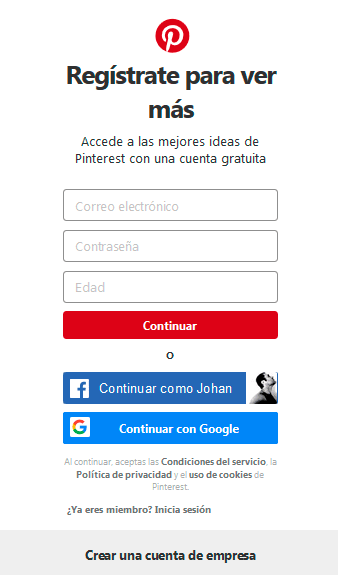 crear cuenta pinterest