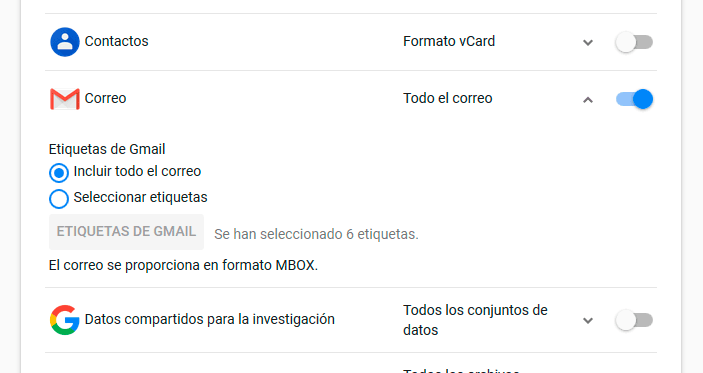 exportar datos gmail