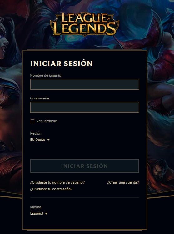 formulario inicio sesion lol