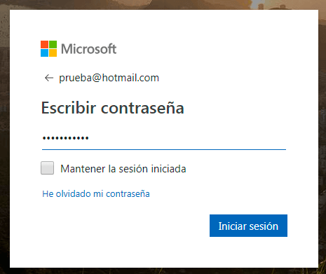 formulario de inicio de sesión en msn