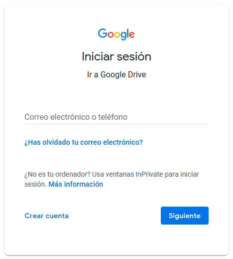 iniciar sesion google drive formulario
