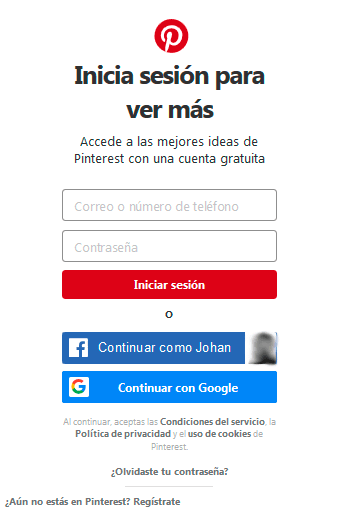 iniciar sesion pinterest formulario
