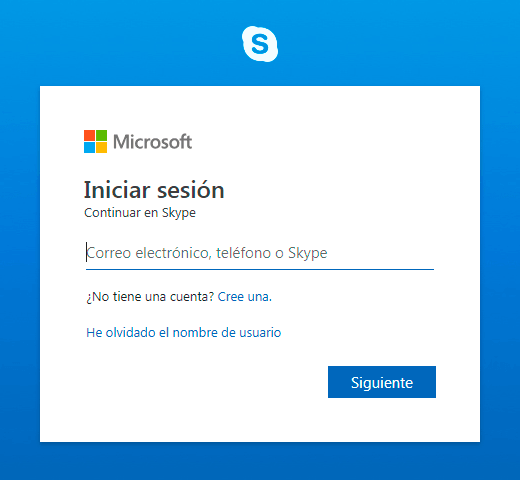 formulario inicio sesion skype
