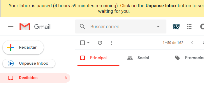 pausar bandeja entrada gmail